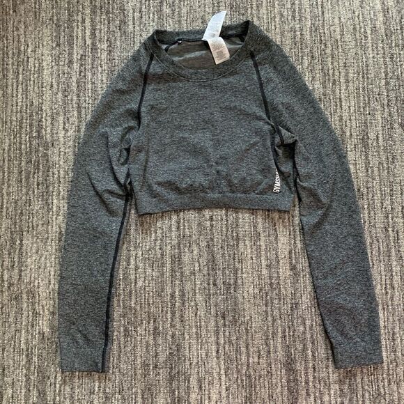Gymshark Tops - Gymshark Womens Adapt Marl Seamless Long Sleeve Crop Top Size Large Gray
